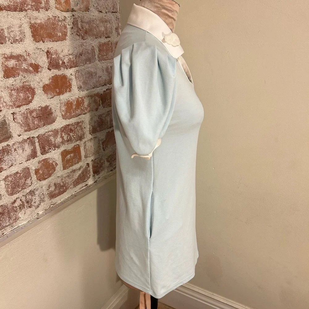 Grace Chow powder blue short sleeve mini shirt dress collared 3D wings Small - Picture 7 of 14